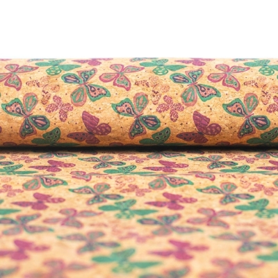 Natural Cork Fabric with Colorful Butterfly Pattern COF-477