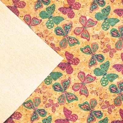 Natural Cork Fabric with Colorful Butterfly Pattern COF-477