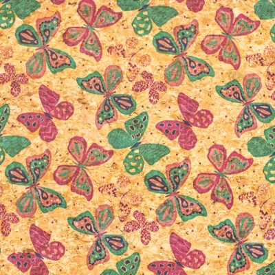 Natural Cork Fabric with Colorful Butterfly Pattern COF-477