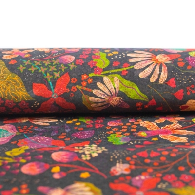 Natural Cork Fabric with Colorful Flowers Pattern COF-478