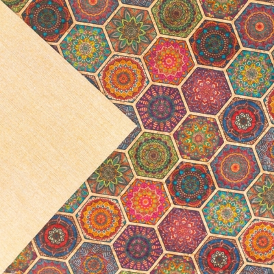 Vibrant Bohemian Medallion Cork Fabric Design COF-487