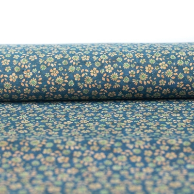 Delicate Floral Sprinkle on Teal Cork Fabric Design COF-488