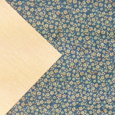 Delicate Floral Sprinkle on Teal Cork Fabric Design COF-488