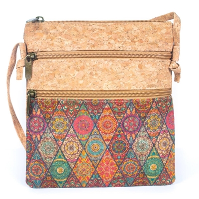 Natural cork Patterned double zipper crossbody bag BAG-2265