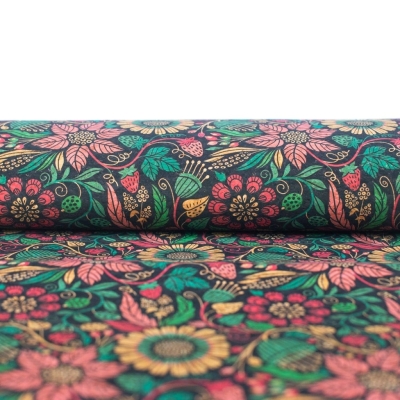 Vibrant Floral Patterned Cork Fabric COF-485