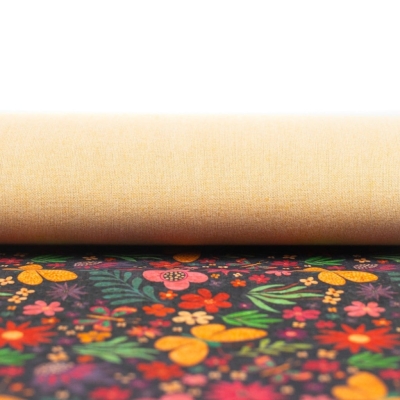 Natural Cork Fabric with Black Base Pattern Featuring Butter COF-480