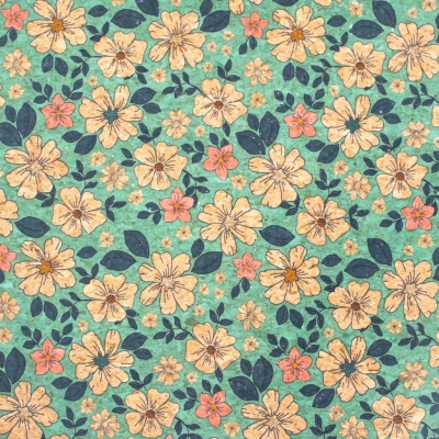 Green Flowers Pattern Cork Fabric COF-335-B