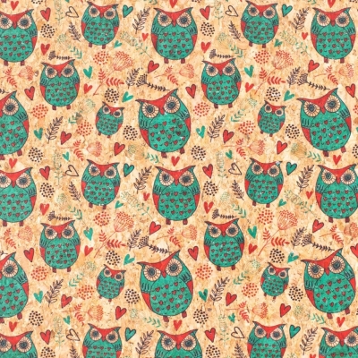 Owl pattern Cork Fabric COF-258-A