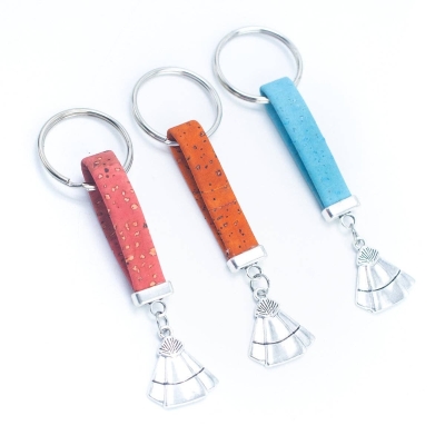 cork with shell Pendant handmade keychain I-073-MIX-10