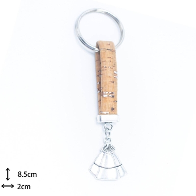 cork with shell Pendant handmade keychain I-073-MIX-10