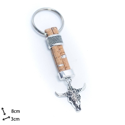 Cork and Bull Head Pendant Handcrafted Keychain I-085-MIX-10