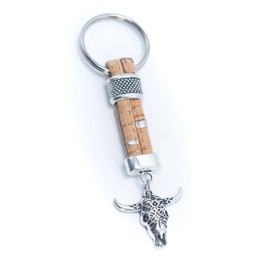 Cork and Bull Head Pendant Handcrafted Keychain I-085-MIX-10