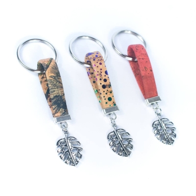 Leaves Pendant Handmade Cork Keychain I-055-MIX-10