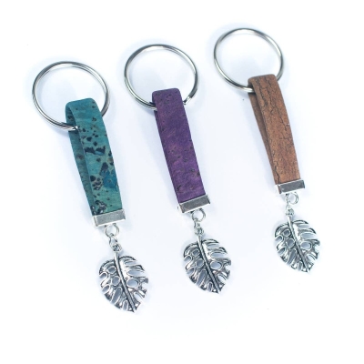 Leaves Pendant Handmade Cork Keychain I-055-MIX-10