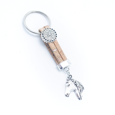 colored cork cord and horse pendant handmade cork keychain  I-05-MIX-10