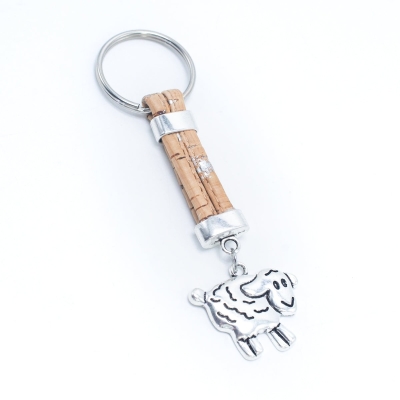 colored cork cord and sheep pendant handmade cork keychain  I-08-MIX-10