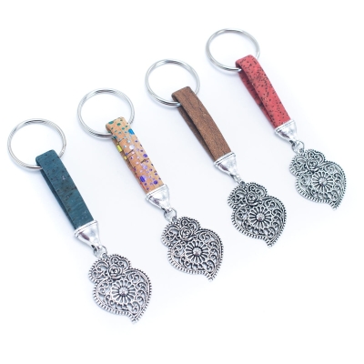 colored cork cord and pendant handmade cork keychain  I-018-MIX-10