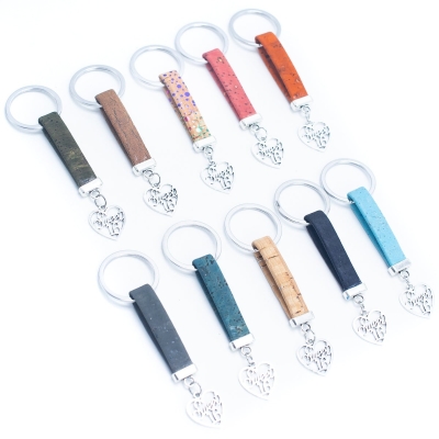 colored cork cord and heart handmade cork keychain  I-049-MIX-10