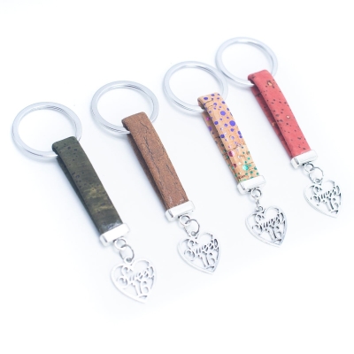 colored cork cord and heart handmade cork keychain  I-049-MIX-10