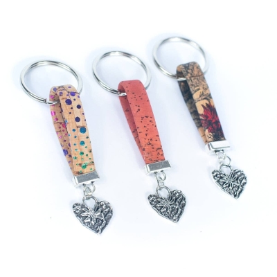 heart Pendant Handmade Cork Keychain I-082-MIX-10