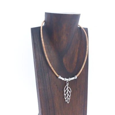 Leaf Pendant Cork Handmade Necklace N-013