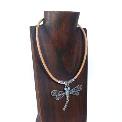 natural cork with dragonfly handmade cork necklace N-189-5