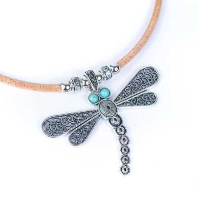 natural cork with dragonfly handmade cork necklace N-189-5