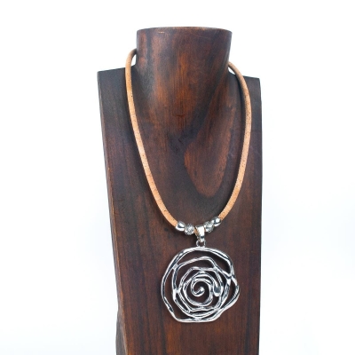 natural cork with roses handmade cork necklace N-190-MIX-5