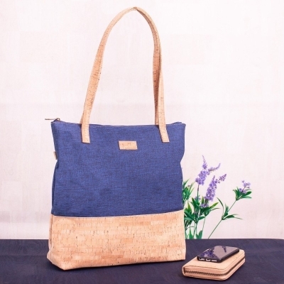 Borsa a mano da donna in sughero e tessuto Denim Blue 2057