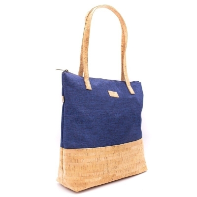 Borsa a mano da donna in sughero e tessuto Denim Blue 2057