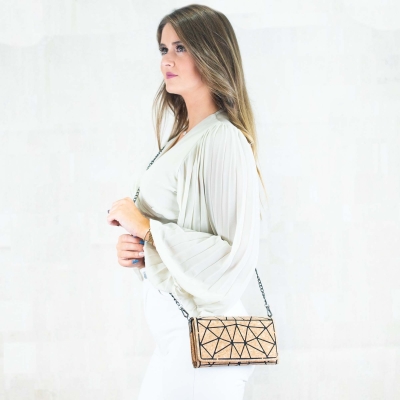 Geometrické vzory Natural Cork s reťazovými reťazcami telefónu Wallet a Crossbody Bag BAG-2217