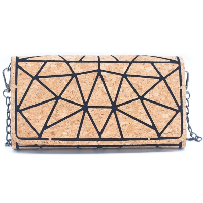 Geometric Pattern Natural Cork with Chain Ladies phone Wallet and Crossbody Bag BAG-2217