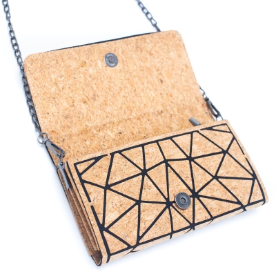 Geometric Pattern Natural Cork with Chain Ladies phone Wallet and Crossbody Bag BAG-2217