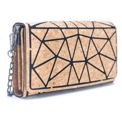 Geometrické vzory Natural Cork s reťazovými reťazcami telefónu Wallet a Crossbody Bag BAG-2217