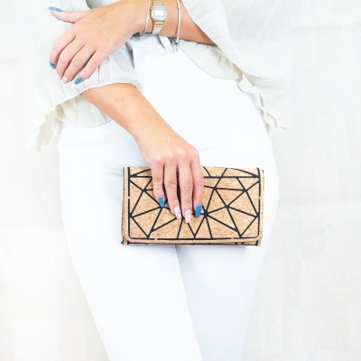 Geometrické vzory Natural Cork s reťazovými reťazcami telefónu Wallet a Crossbody Bag BAG-2217