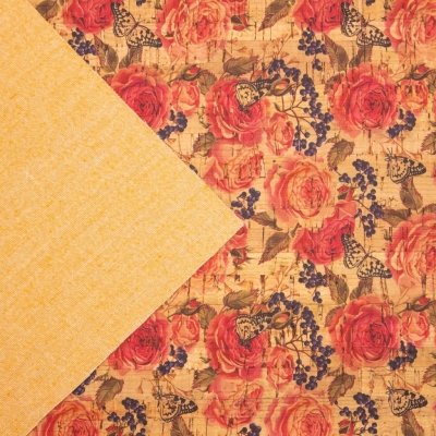 Red big rose pattern cork leather fabric COF-264