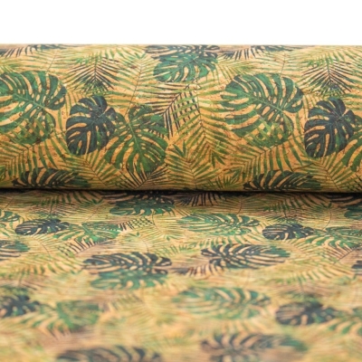 Green leaves pattern Cork fabric COF-373