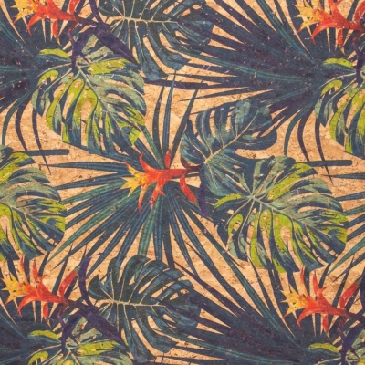 Palm leaves. Seamless floral pattern summer Cork fabric COF-376