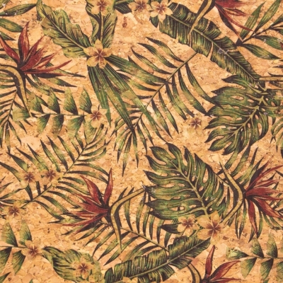 Palm leaves. Seamless floral pattern summer Cork fabric COF-377