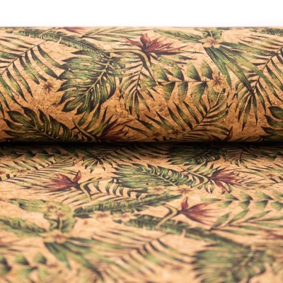 Palm leaves. Seamless floral pattern summer Cork fabric COF-377