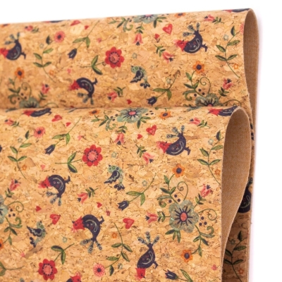 Cute birds and flowers pattern Cork fabric COF-380