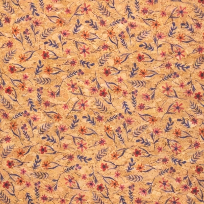 Flowers and grass pattern Cork fabric COF-390