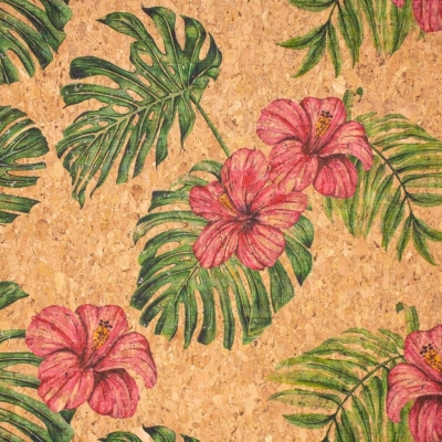 Large flower and palm leaves pattern Cork fabric COF-393