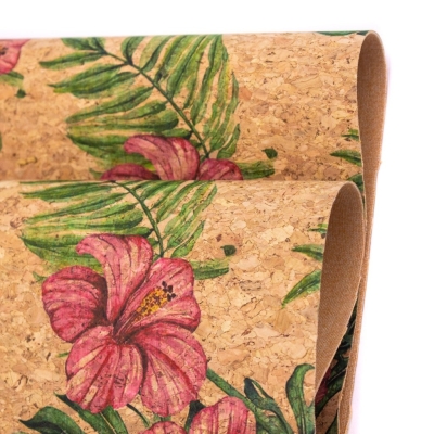 Large flower and palm leaves pattern Cork fabric COF-393