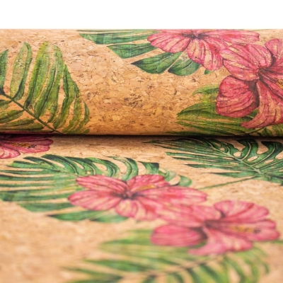 Large flower and palm leaves pattern Cork fabric COF-393