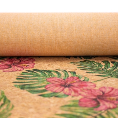 Large flower and palm leaves pattern Cork fabric COF-393