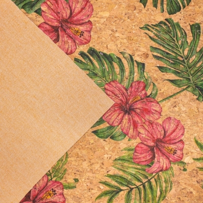 Large flower and palm leaves pattern Cork fabric COF-393