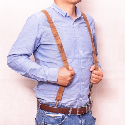 Tobacco Brown Adjustable cork straps men's SUSPENDER L-542-C