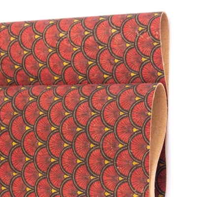 Red fan leaf patterned Cork Fabric COF-290