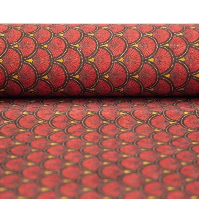 Red fan leaf patterned Cork Fabric COF-290